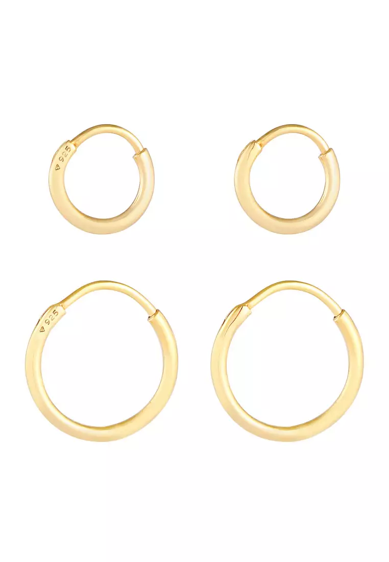 EXCLUSIVE Anting Perhiasan Perak 925 Pria Hoop Set Duo Gold Plated