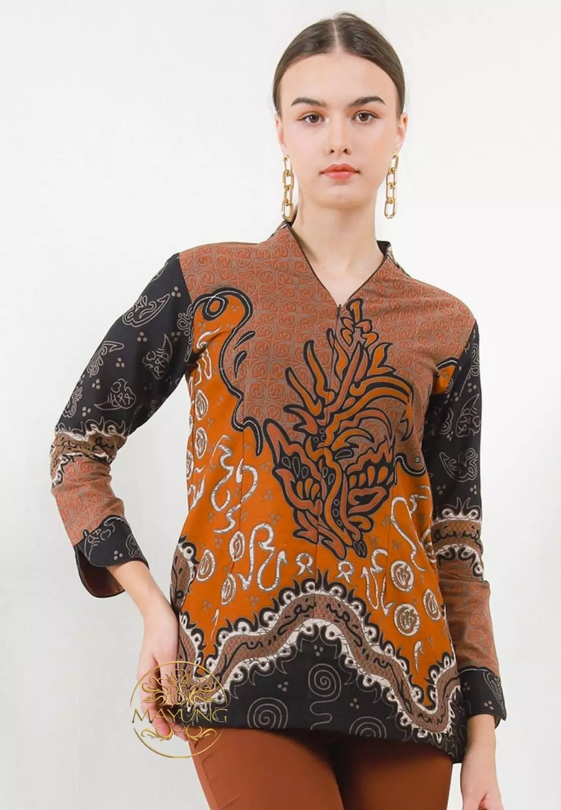 Blouse Batik Hanindya Oranye Premium Slimfit Modern