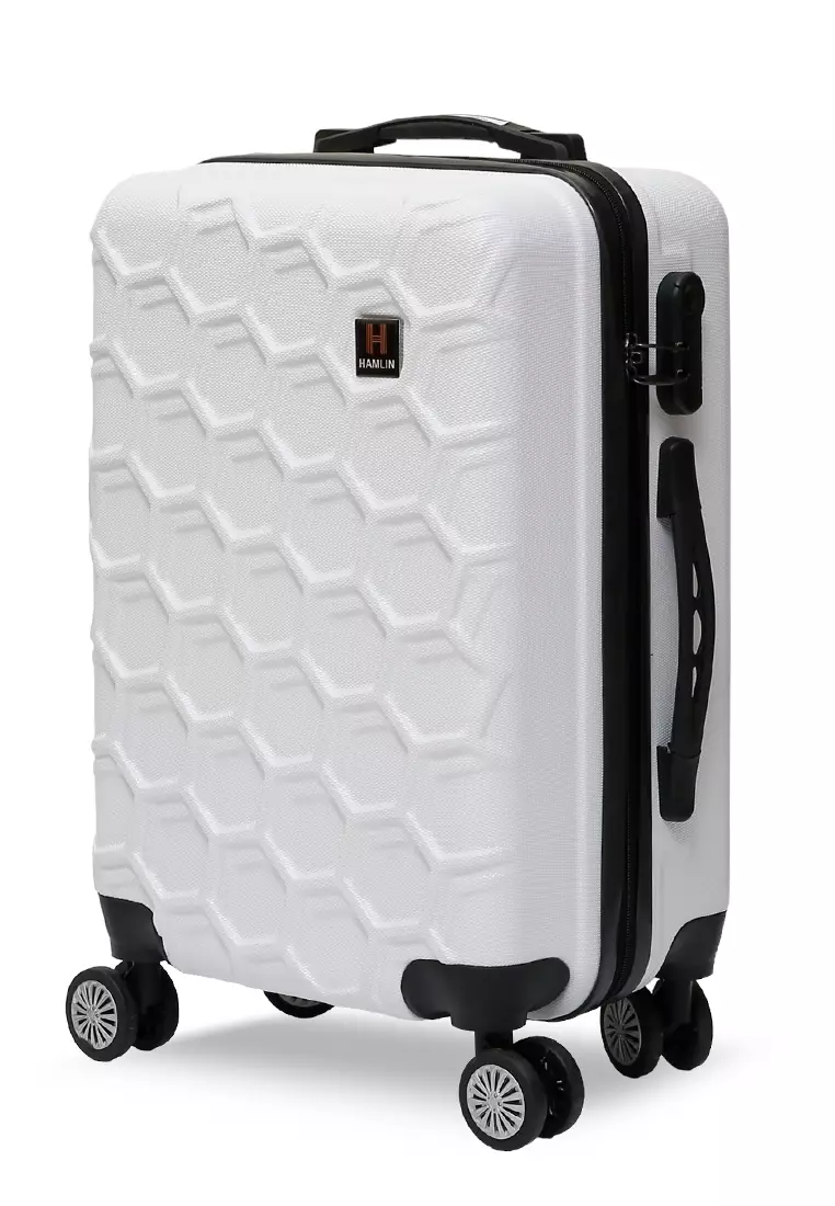 Carlton Koper Hardcase Desain Hexagon Size 20 Inch Suitcase Unisex with Rear Compartment Rubber Slot Material ABS+PVC Coated ORIGINAL - White