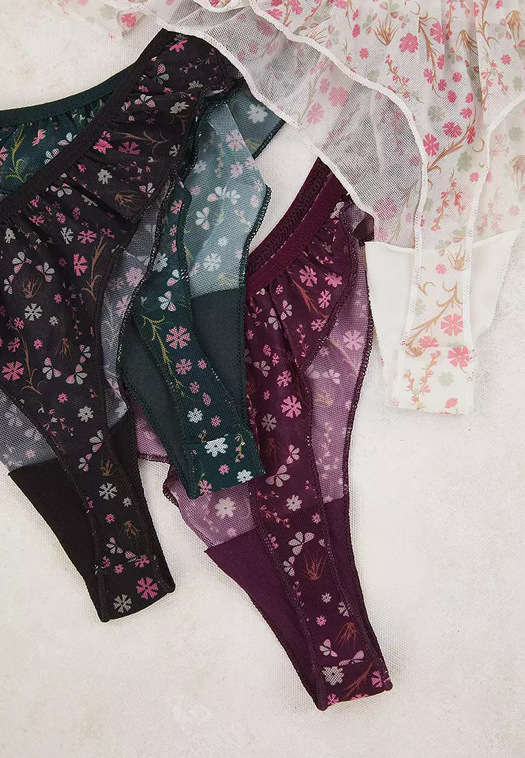 4 Packs Tulle Floral Thongs