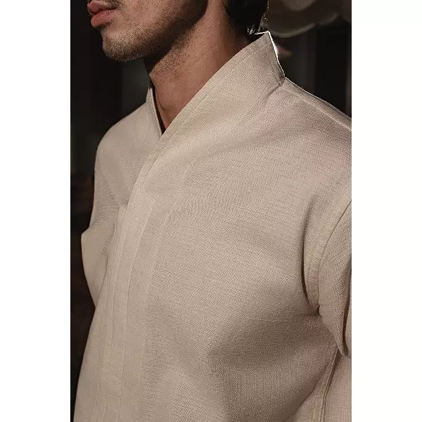 LARUSSO Earth of Whisper - Kemeja Koko Changi Beskap Heritage Linen Lengan Panjang - Chalk