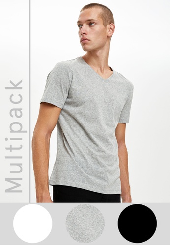 DeFacto multi 3-pack Short Sleeve V-Neck Basic T-Shirt D6774AA3687EC1GS_1