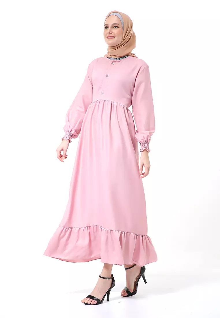 Chairunnisa Gamis Dress Muslimah Wanita Motif Polos Regular Fit High Quality - Dusty