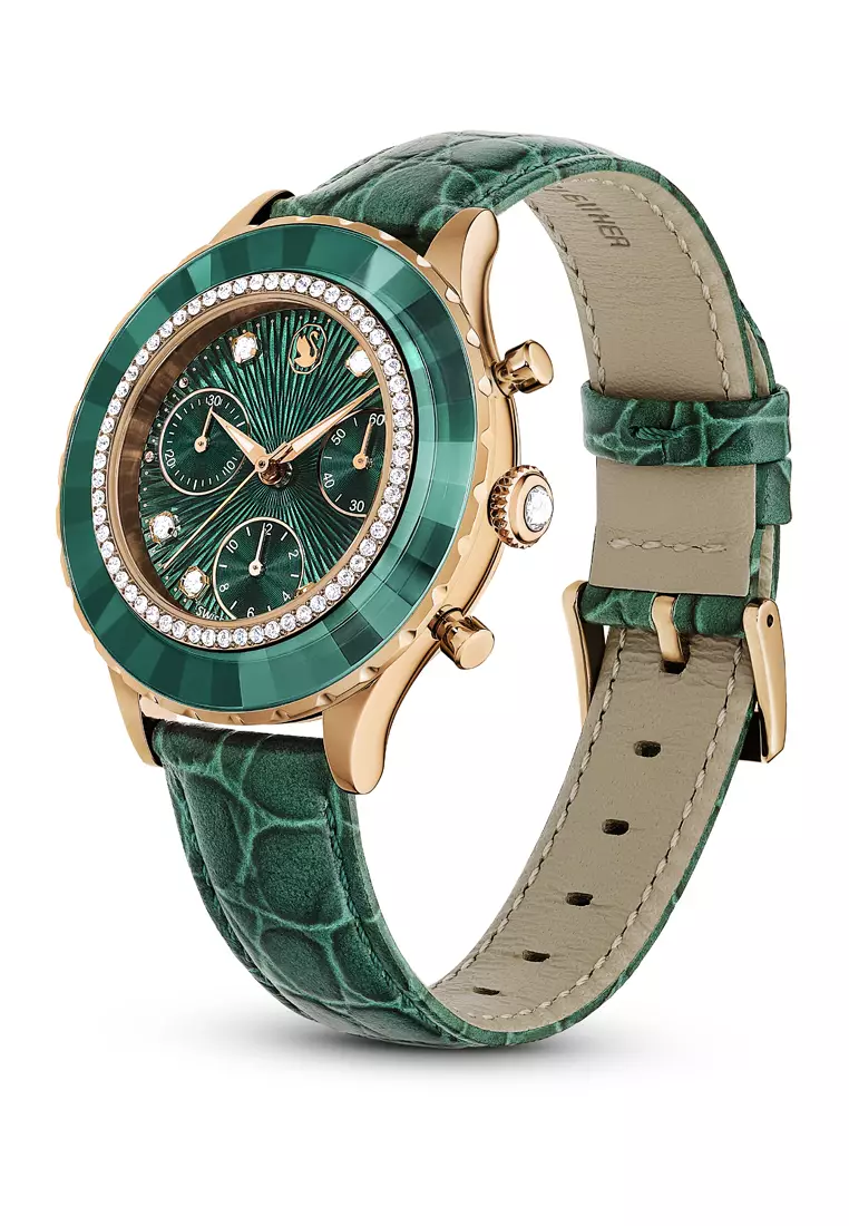 Buy Swarovski Octea Chrono watch, Swiss Made, Leather strap, Green ...