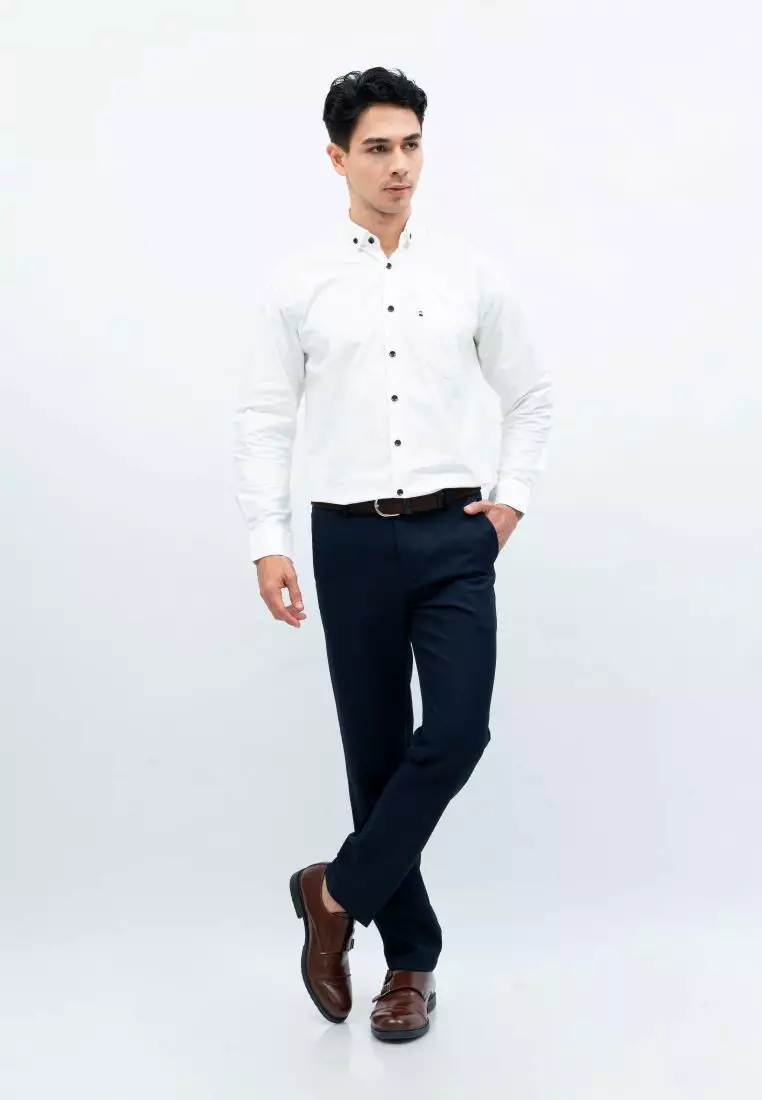 Houseofcuff Kemeja Lengan Panjang Pria Formal Slim Fit Putih