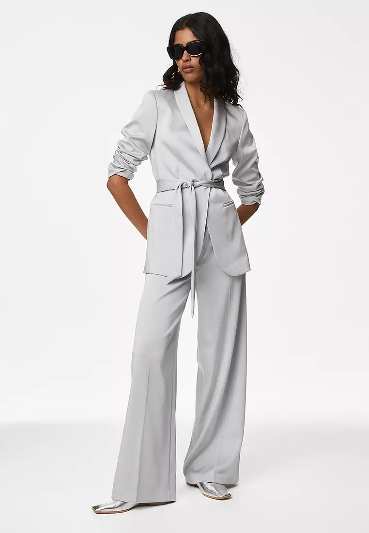 Satin Look Side Zip Wide Leg Trousers