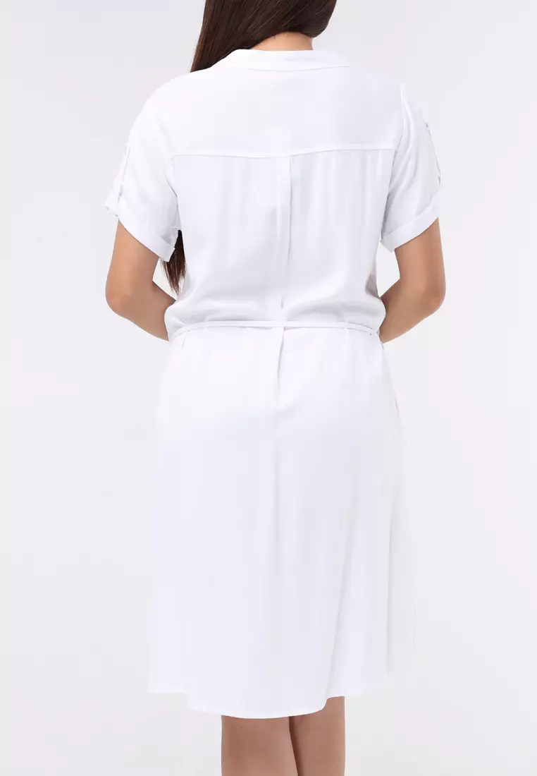 Plain Single Bold Twill Short Sleeve Dress