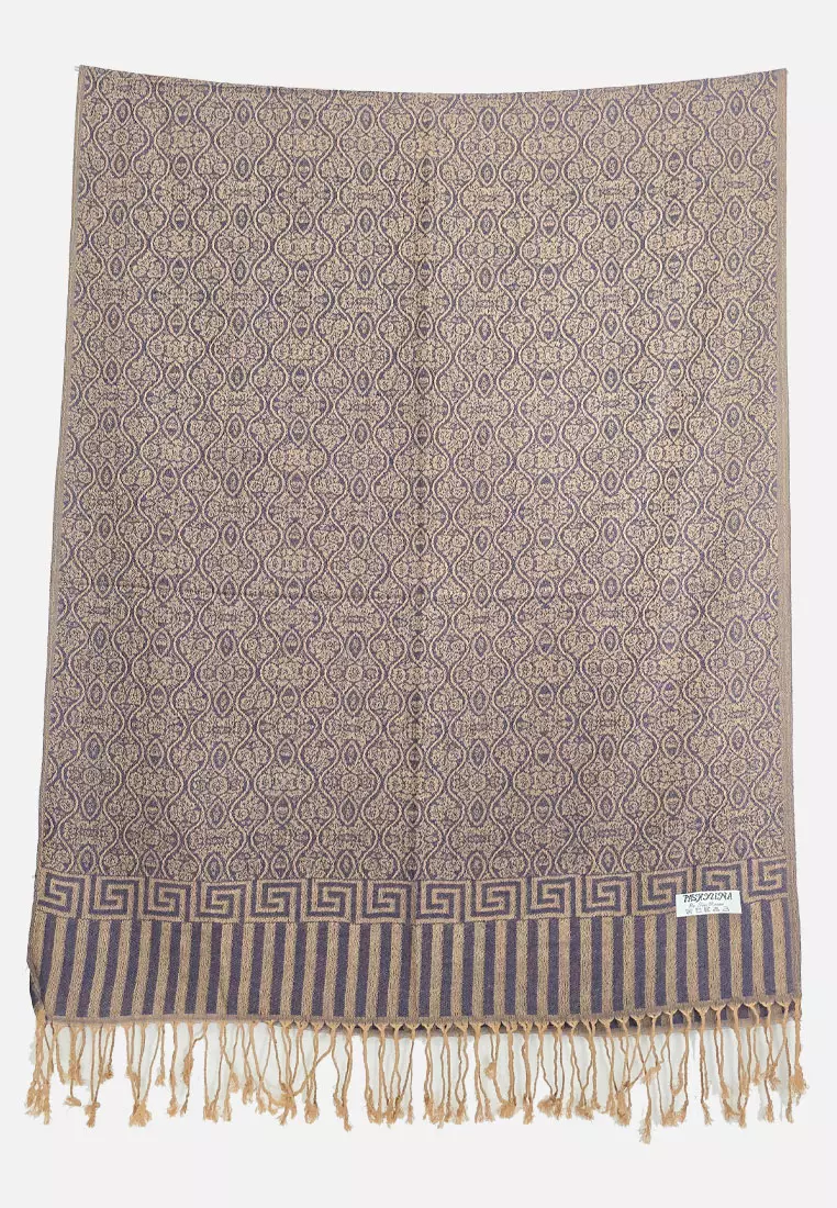 Aksesoris Wanita Reversible Viscose Floral Bateeqa Pattern Pashmina Shawl Syal Wanita Grape