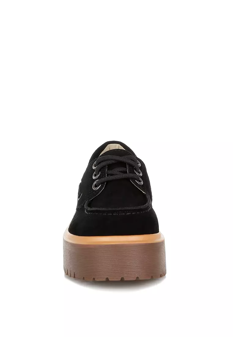 Chunky Suede Oxford Loafers In Black