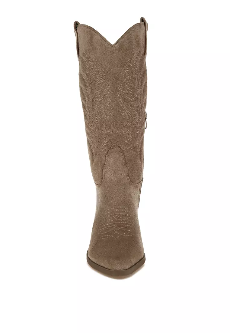 Microfiber Long Cowboy Boots in Taupe