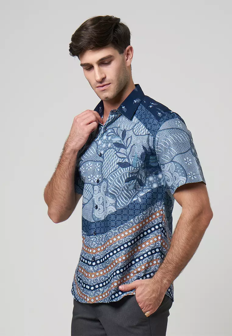 Slimfit Viran Grey Kemeja Batik Pria Lengan Pendek