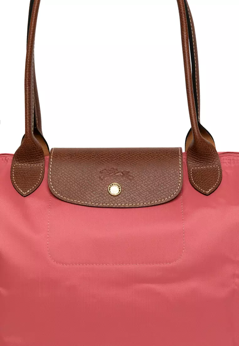 Longchamp Bag Pink White Brown Preage Handbag Canvas Leather