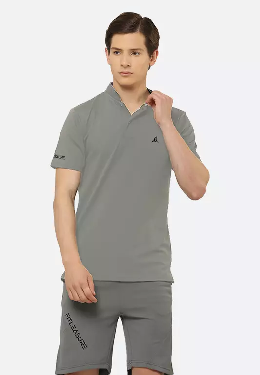 Grey Luxe Men's Athleisure Chinese Collar Designer Tee