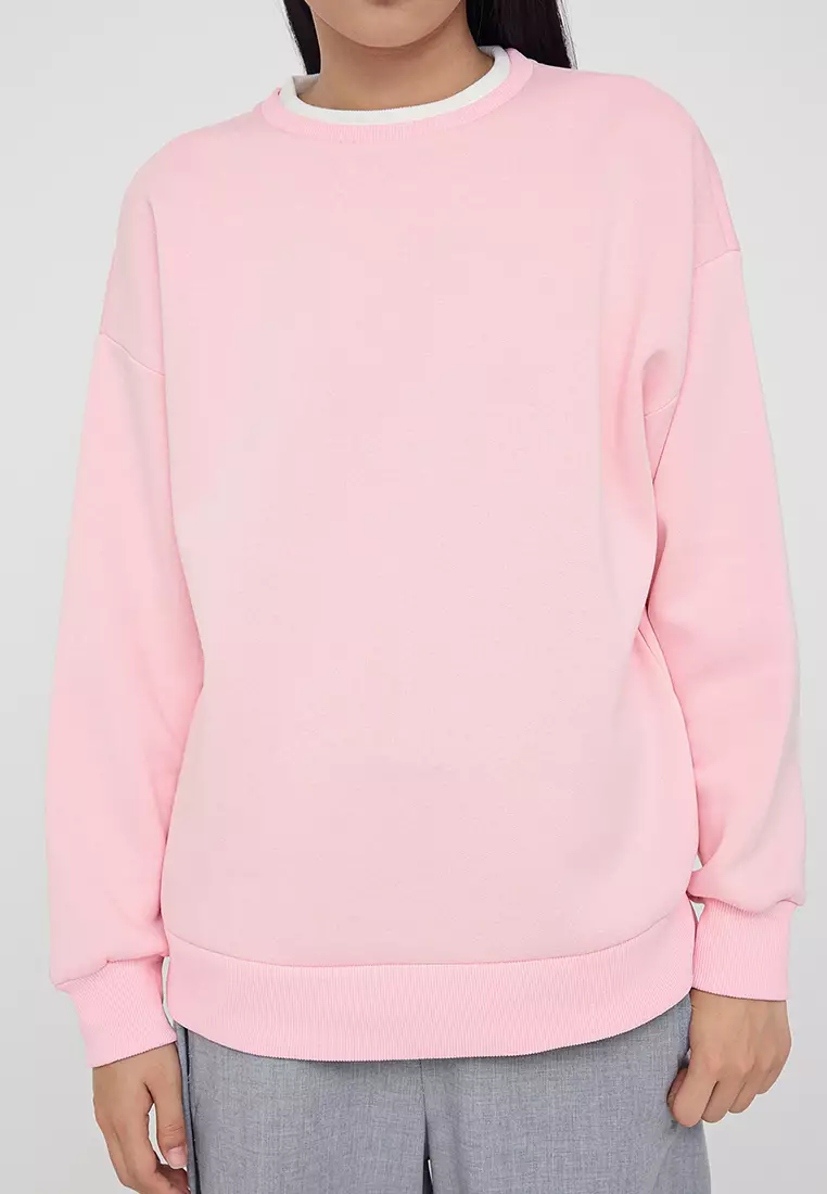 Light Pink Color Block Oversize/Wide Pattern Thick Knitted Sweatshirt Twoaw26Sw00025