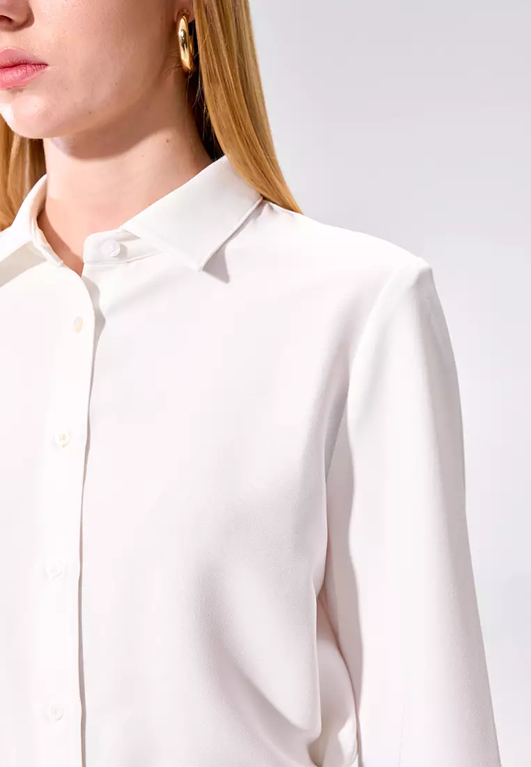 White Stiff-Feeling Long Sleeve Top