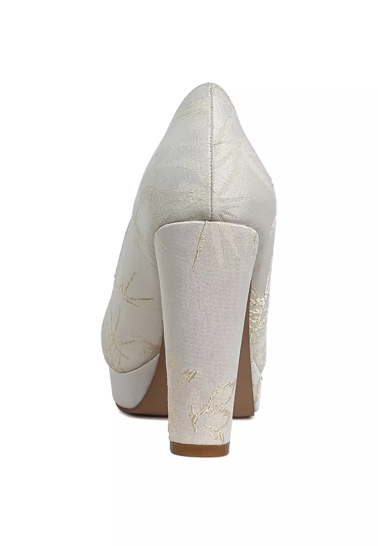 Platform Block Heel Pumps In Beige