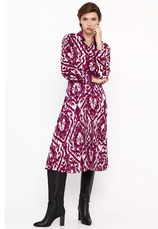 Pleated Printed Midi Skirt