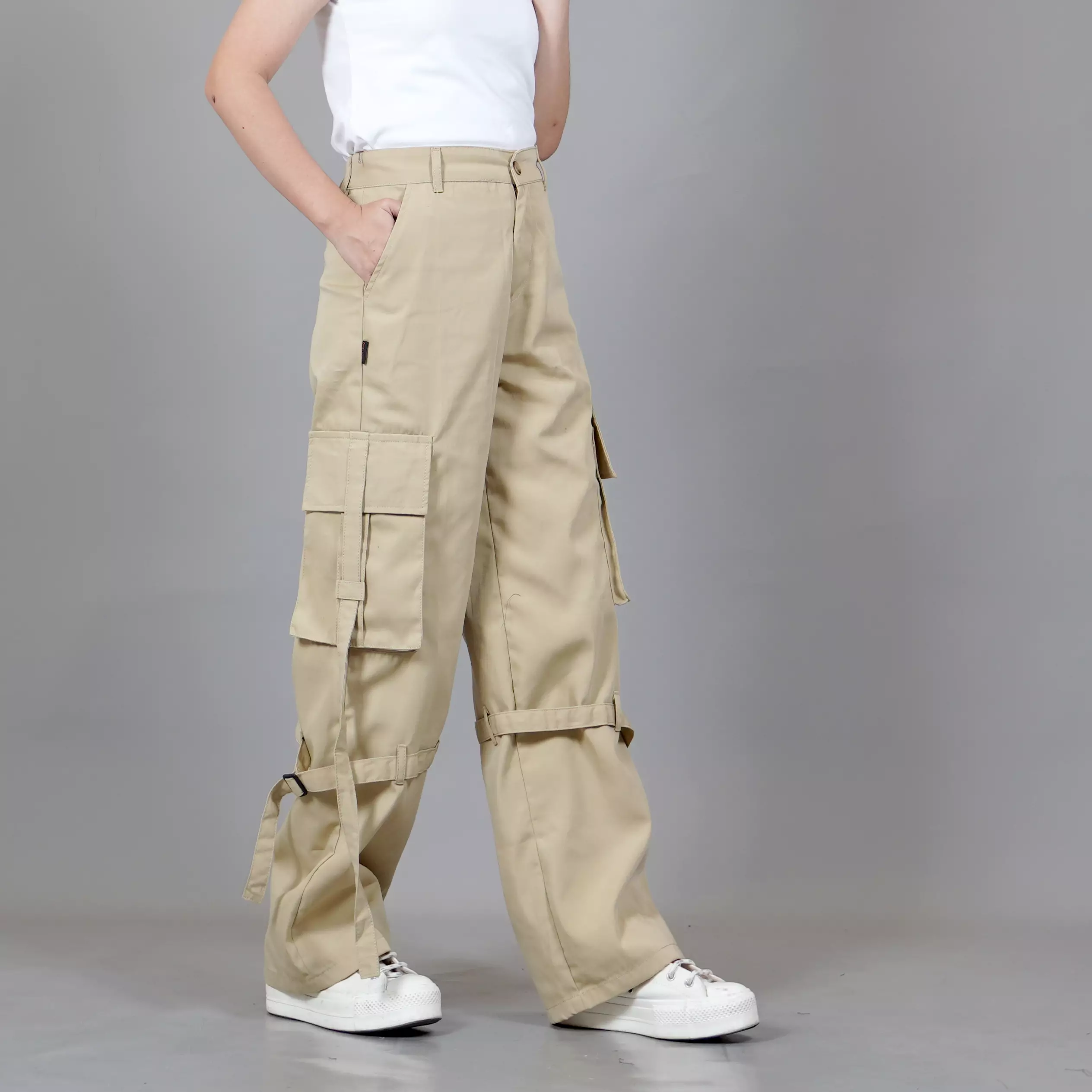 JEAN Celana Cargo Wanita Cargo Loose Pants Celana Cargo Loose Fit - KREM