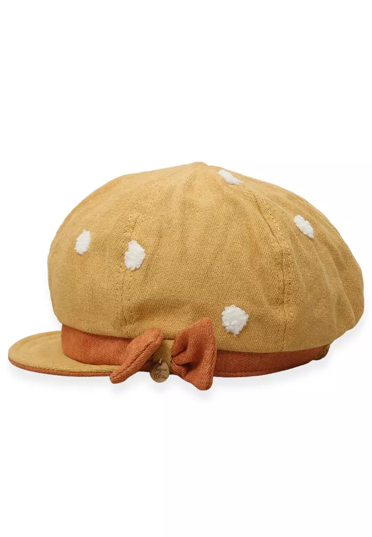 Zello Topi Beret Anak Perempuan Motif Pita Polkadot Children Hat Retro Design Material Cotton ORIGINAL - Yellow