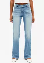 Monki Wakumi low rise boot cut jeans in medium dusty canyon blue