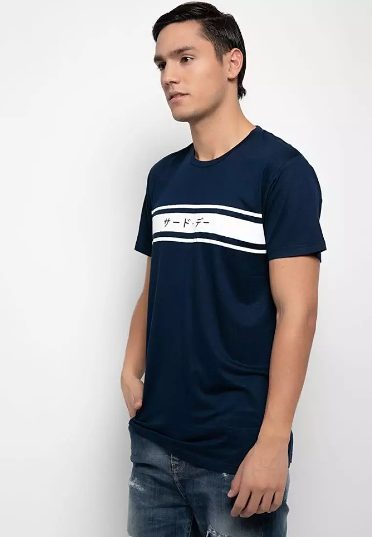 MTA69X  Men 2LInes Block Katakana Kaos Pria