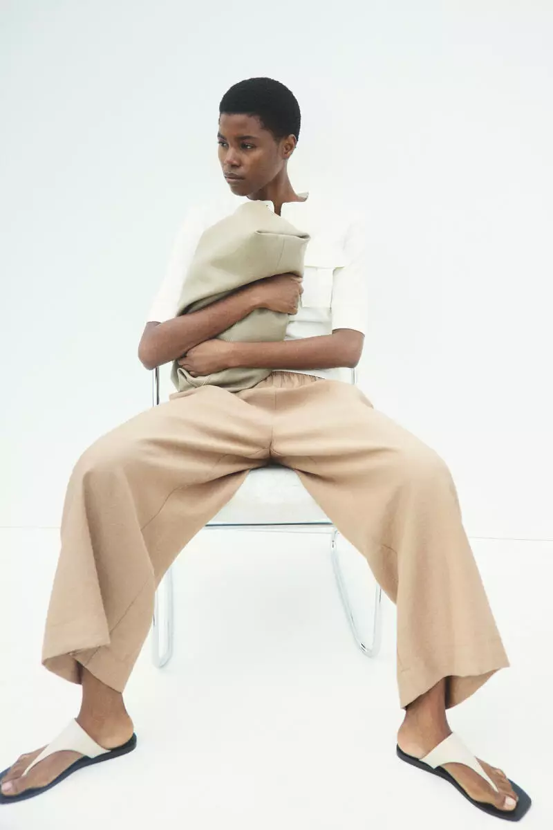 Linen-blend ankle-length trousers