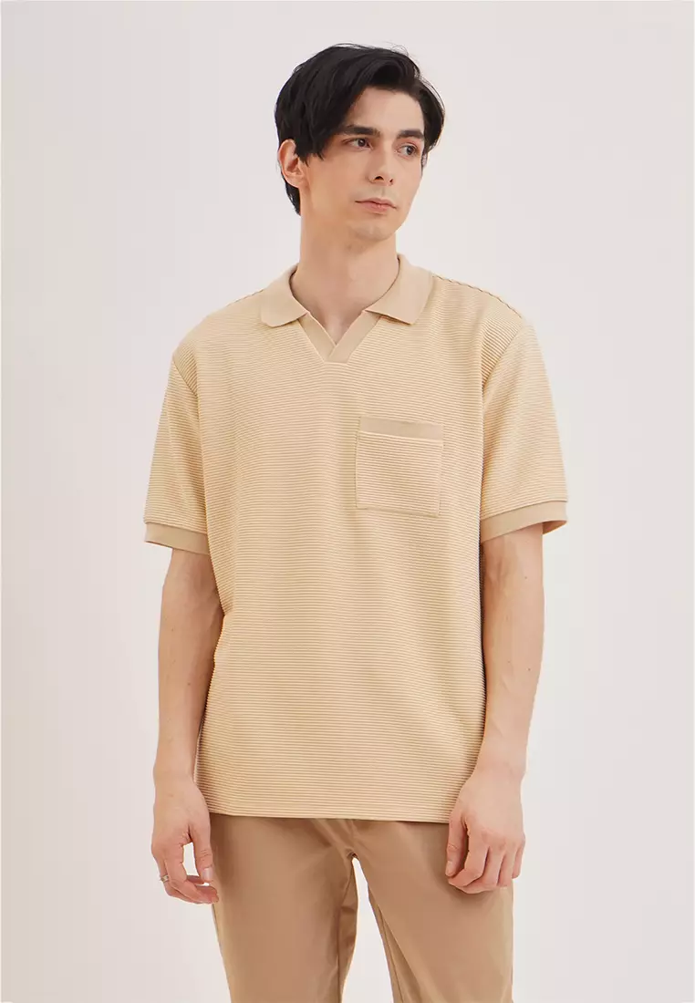 Relaxed Fit Ribbed Knit Polo With Pocket