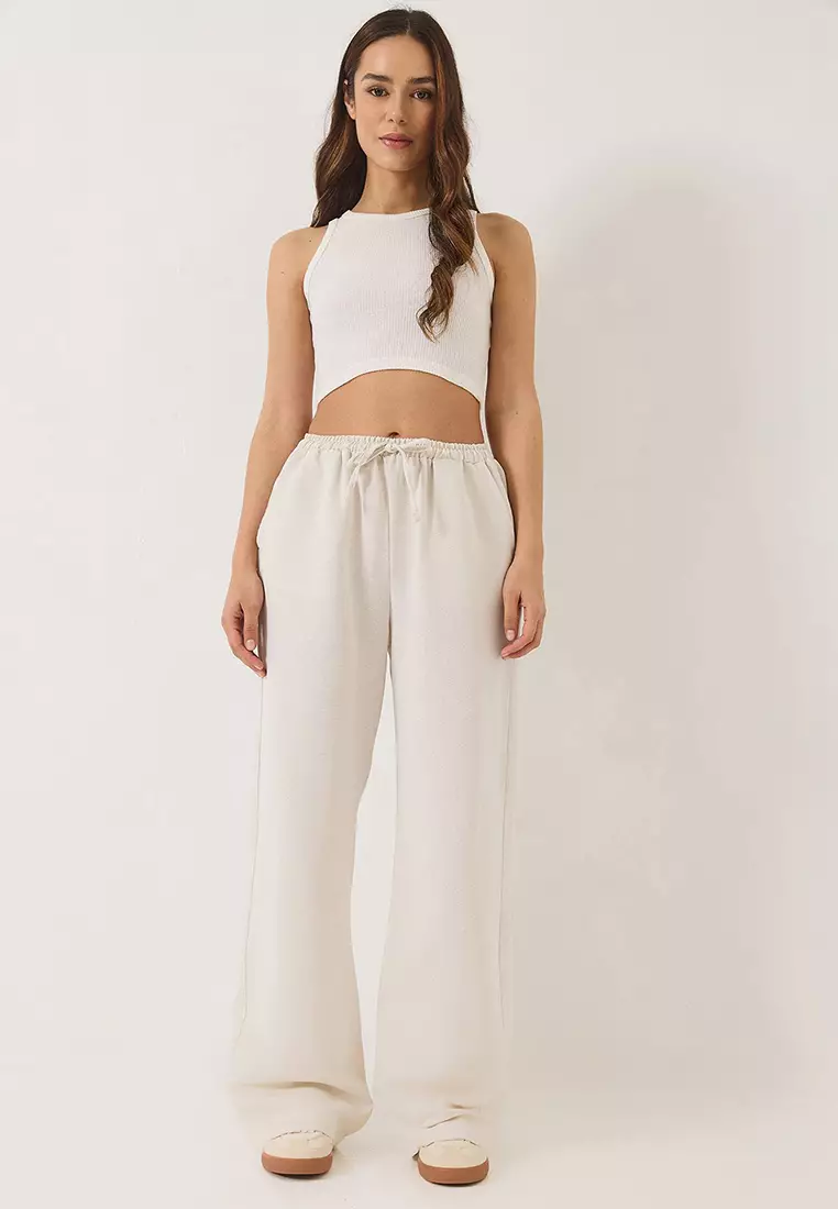 Women's Elastic Waist Pocket Detailed Palazzo Linen Trousers 80182 60271083