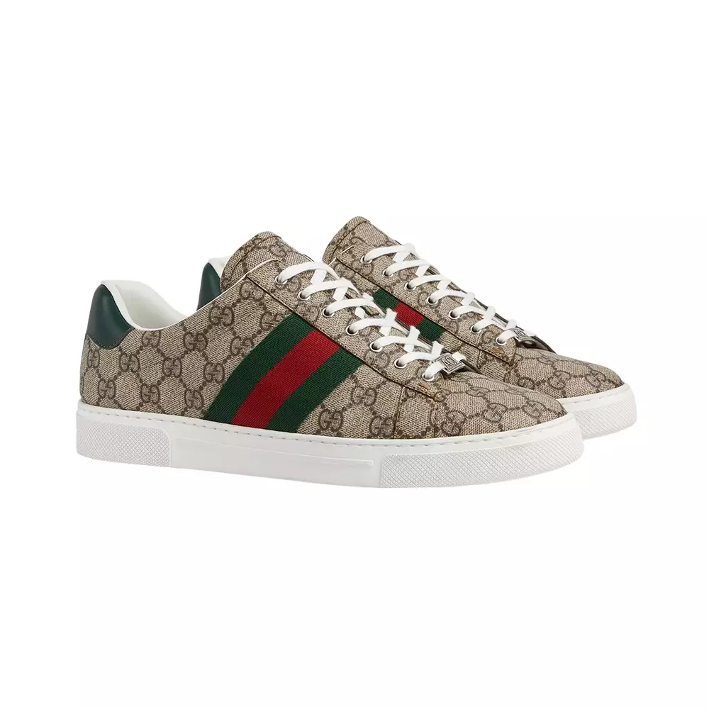 Gucci Ace Sneaker GG Supreme Canvas with Web Stripe and Red Heel Tab
