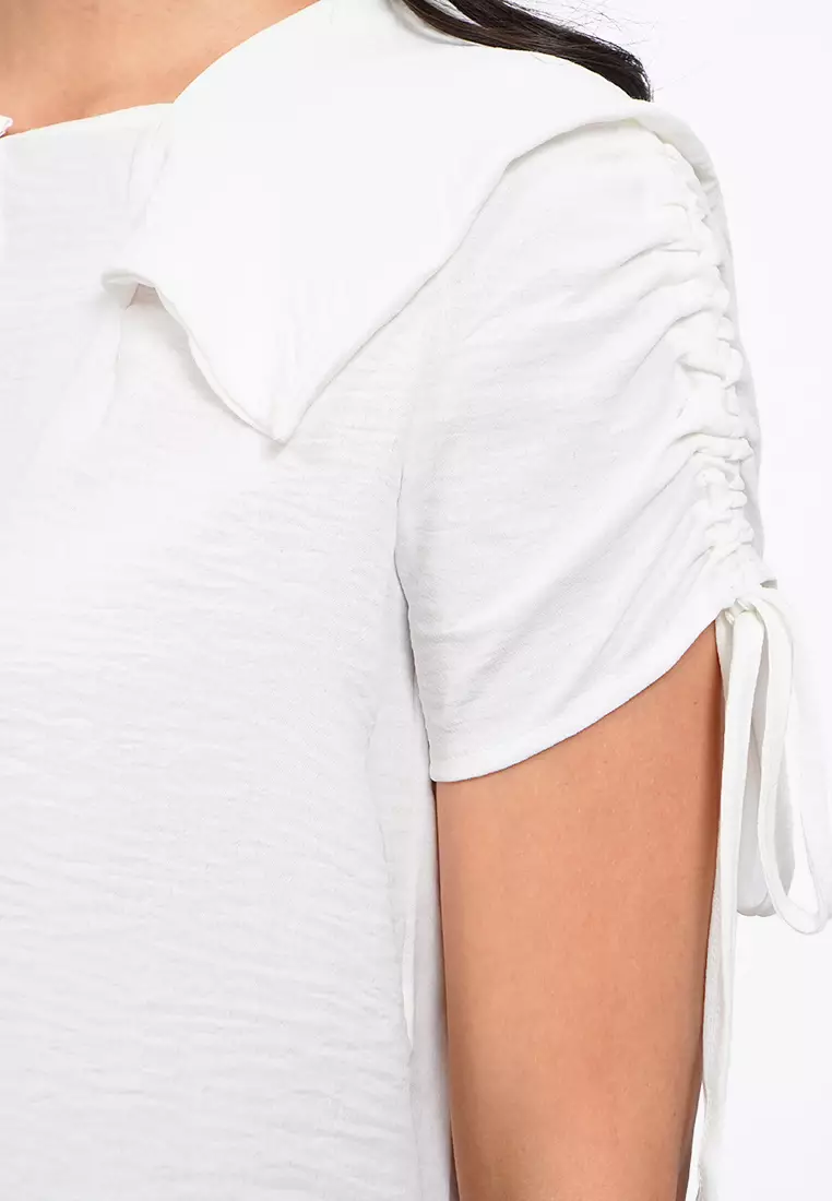 Wide Collar Short Sleeve Blouse