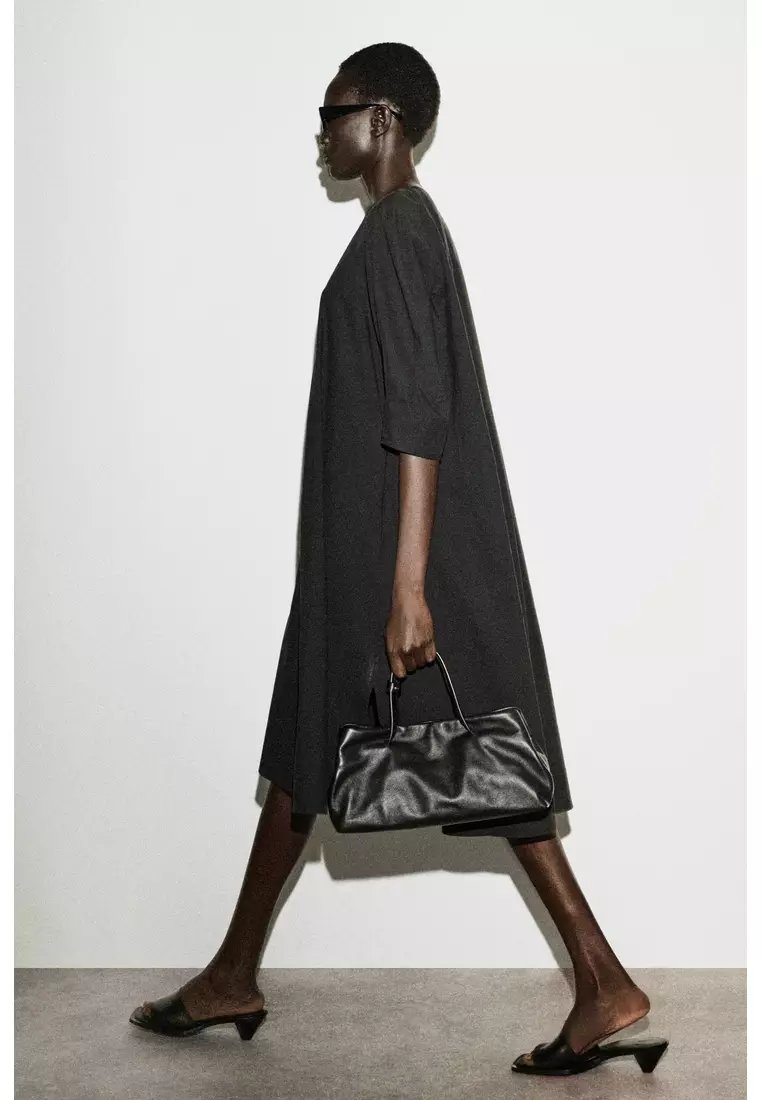 ROUNDED V-NECK COTTON MIDI DRESS
