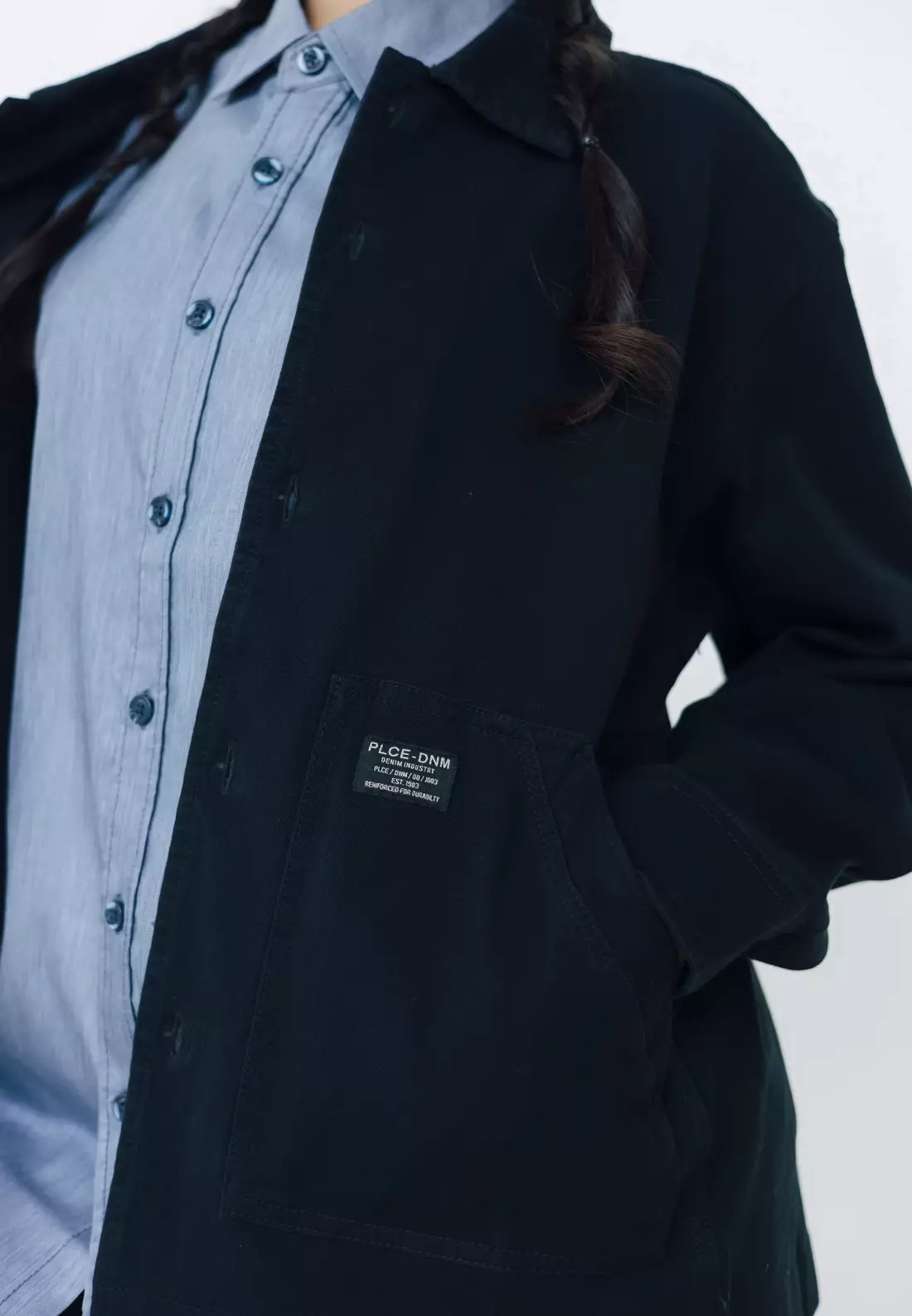 POLICE Kemeja Polos Semi Jaket Blue Black Regular Fit Lengan Panjang Pria