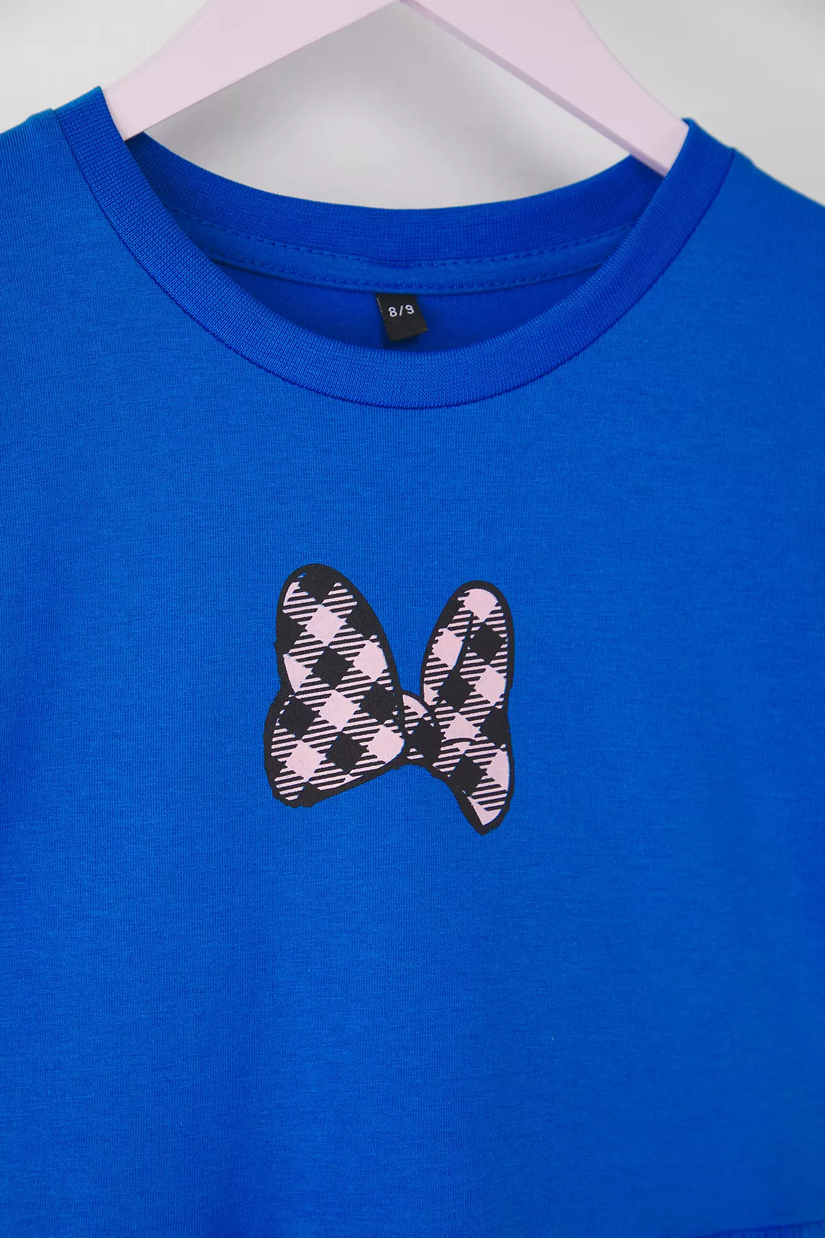 Indigo Girl Child 100% Cotton Ribbon Printed Short Sleeve Mini Knitted Dress Tkdss25El00086