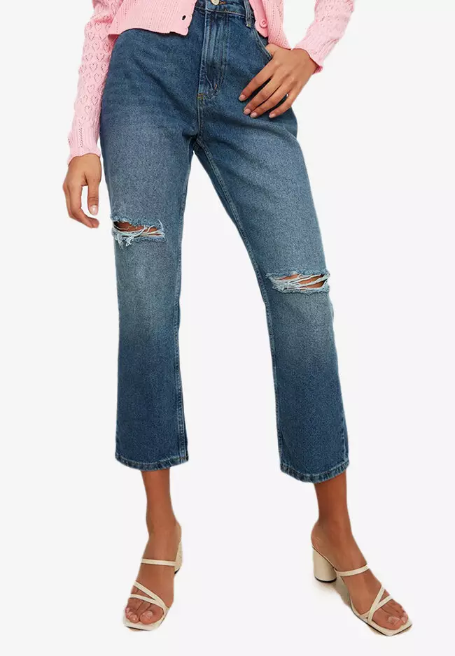 LEVI'S High Waisted Straight Ripped Jean Blue