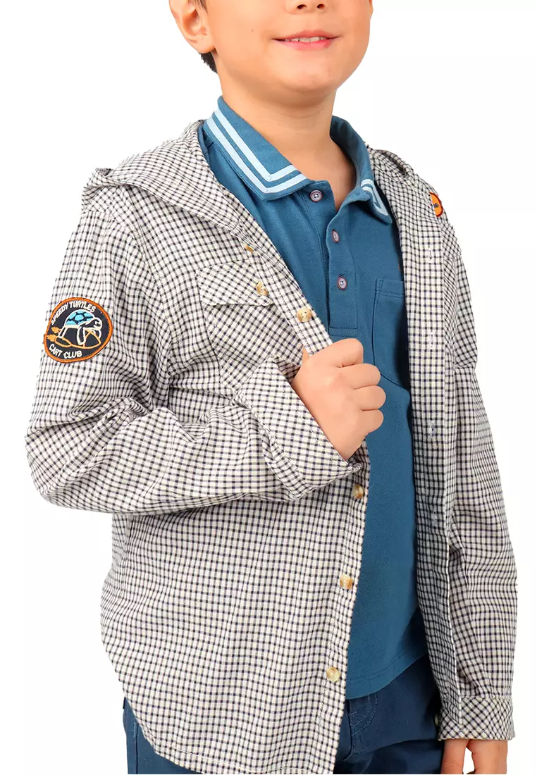 Boys Check Hooded Long Sleeves Shirt