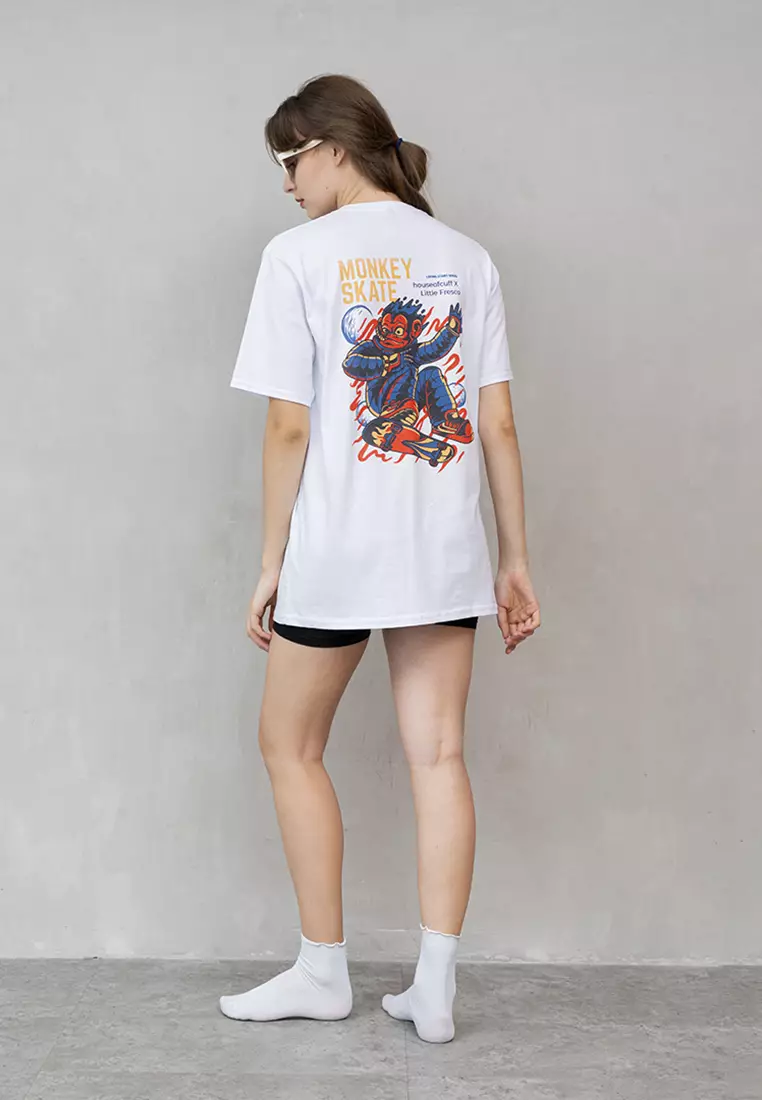 Kaos Putih t shirt polos wanita houseofcuff motif Monkey Skate