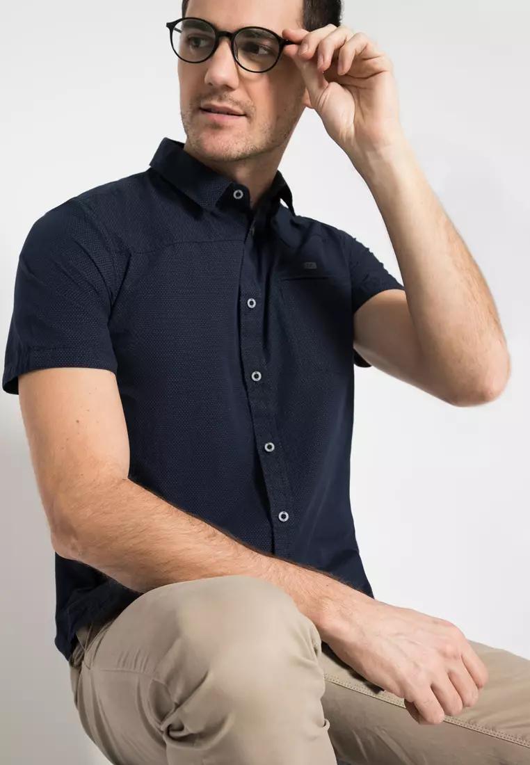 LGS - Kemeja Casual Pria - Slim Fit - Navy - JSH.391.S1077F.831.C