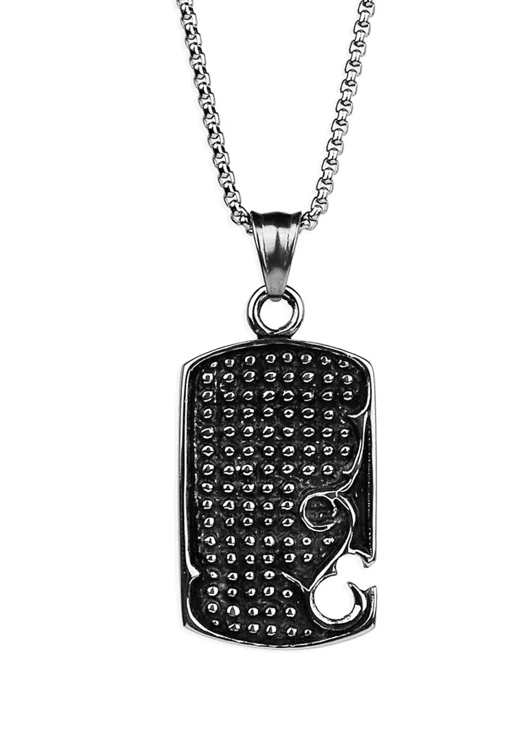 Padded Tag Premium Stainless Steel Necklace Kalung Pria Silver