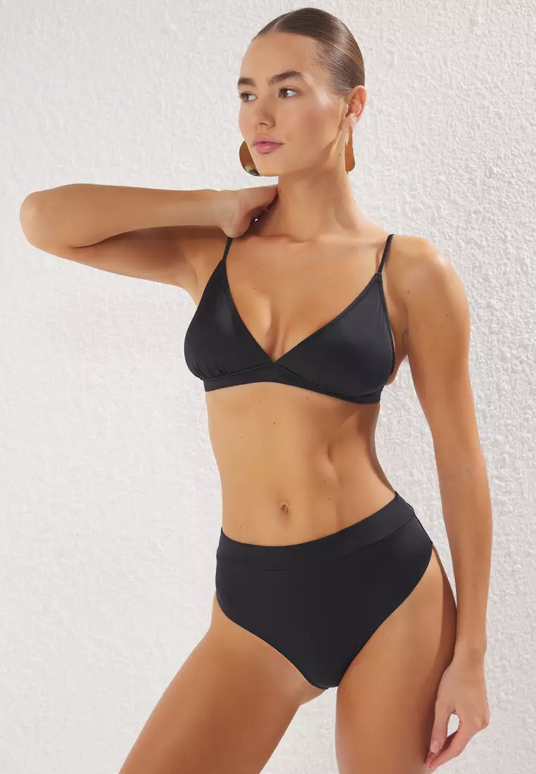 Black Triangle High Waist High Leg Hipster Bikini Set