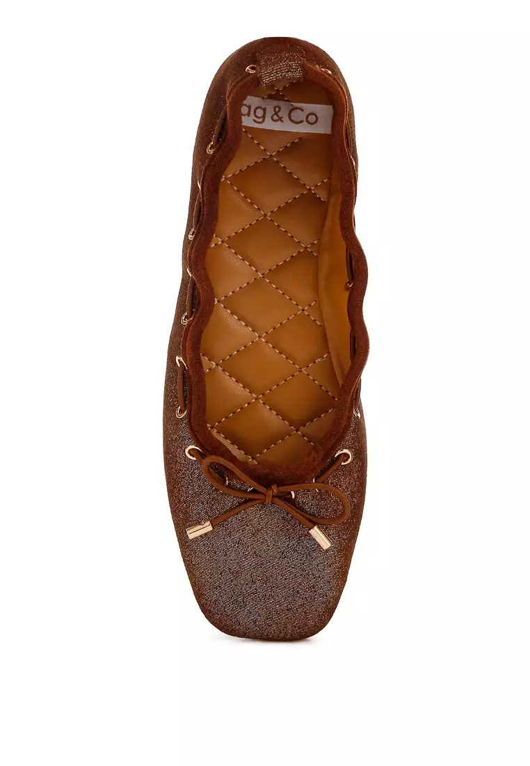 Brown Drawstring Bow Ballerinas