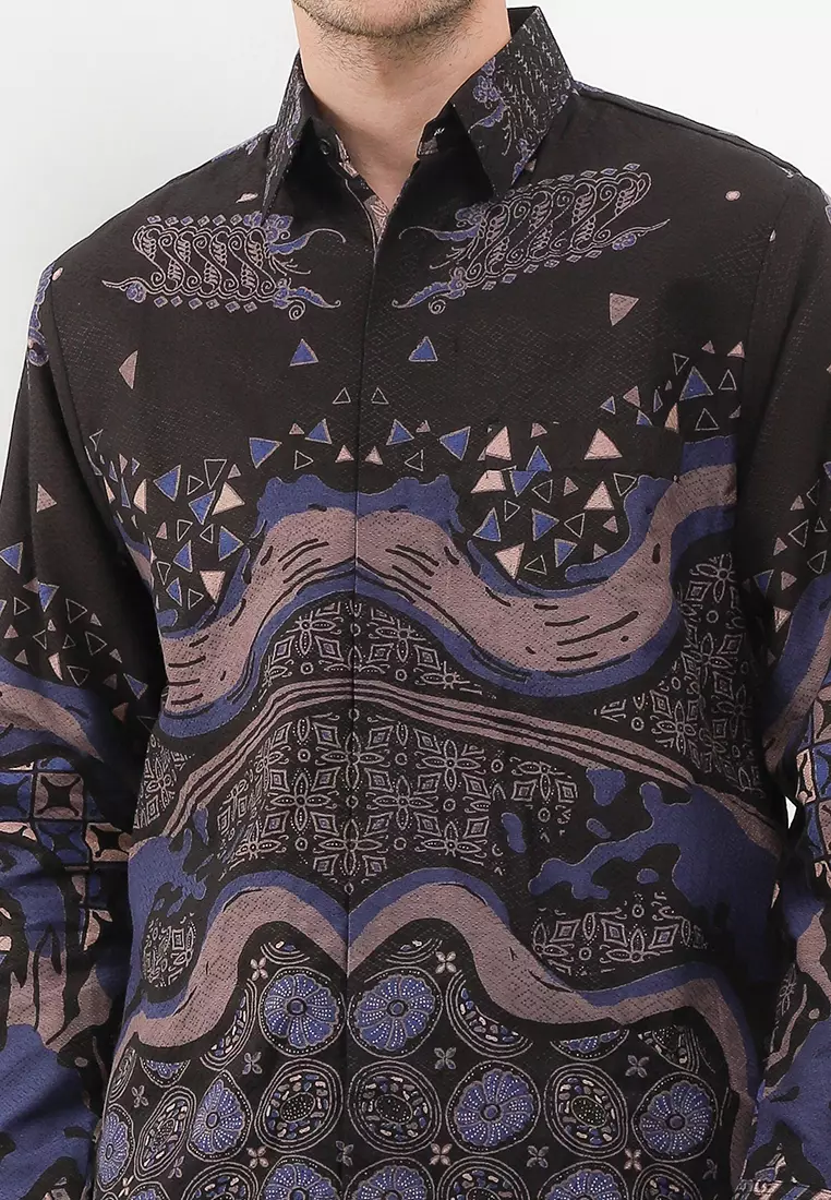 BATIK TALENTA EXCLUSIVE Lengan PANJNG DOBBY KATUN HALUS BLUE BEACH