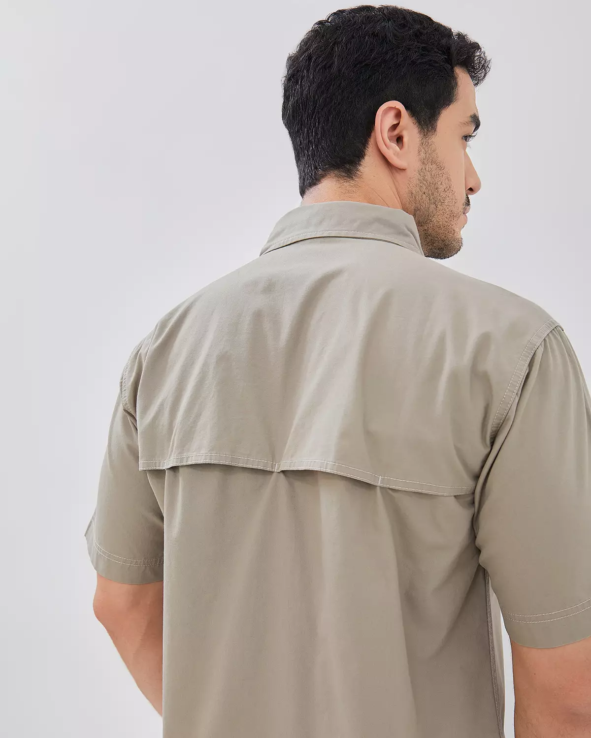 REGULAR SHORT SLEEVE DOUBLE POCKET COTTON CREAM SHIRT