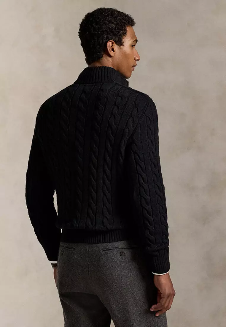 Cable-Knit Cotton Quarter-Zip Sweater