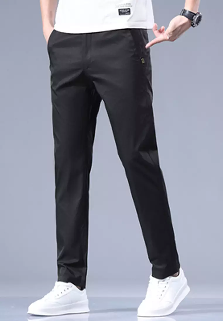 Elastic waist discount straight leg pants