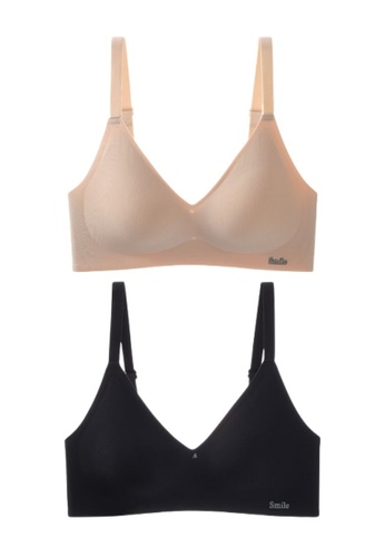 Kiss & Tell black and beige 2 Pack Premium Melanie Seamless Wireless Padded Support Bra in Nude and Black 66F74USD5D47F4GS_1