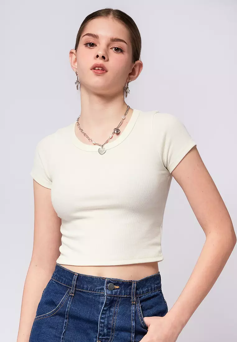 Round Neck Crop Rib T-Shirt