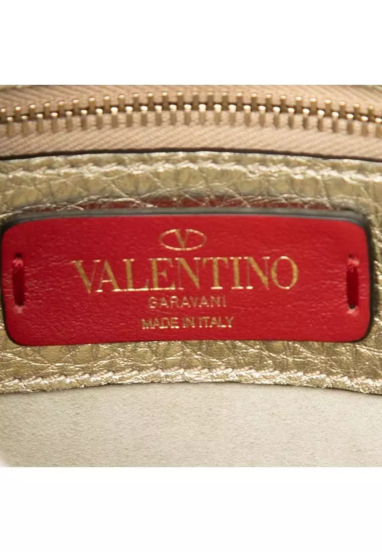 Pre-Loved Valentino Metallic Grained Calfskin Rockstud Saddle Crossbody