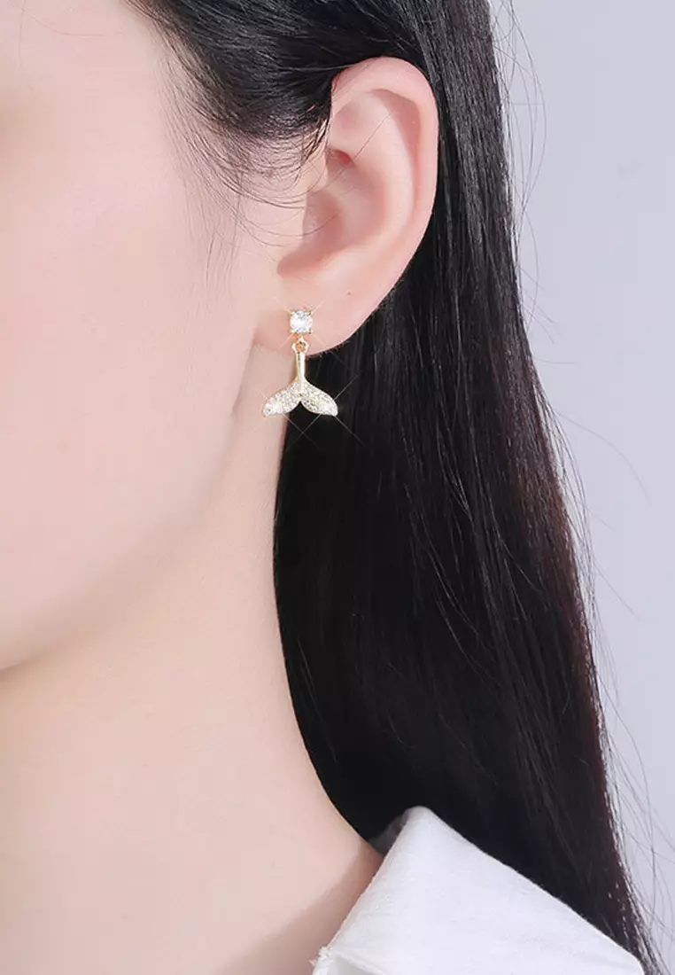 Anting Wanita Titanium Korea Mermaid Tail Design Anting Cewek Original Gold