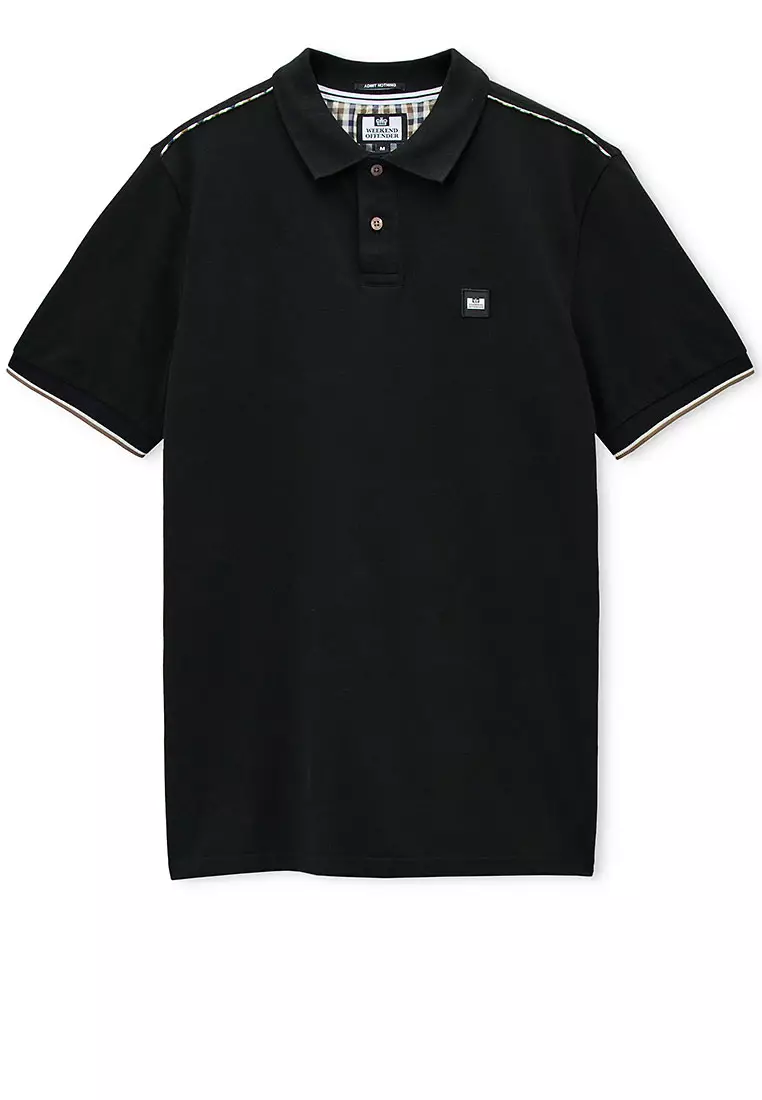 MENS BLACK SAKAI POLO WITH MID HOUSE CHECK PIPING