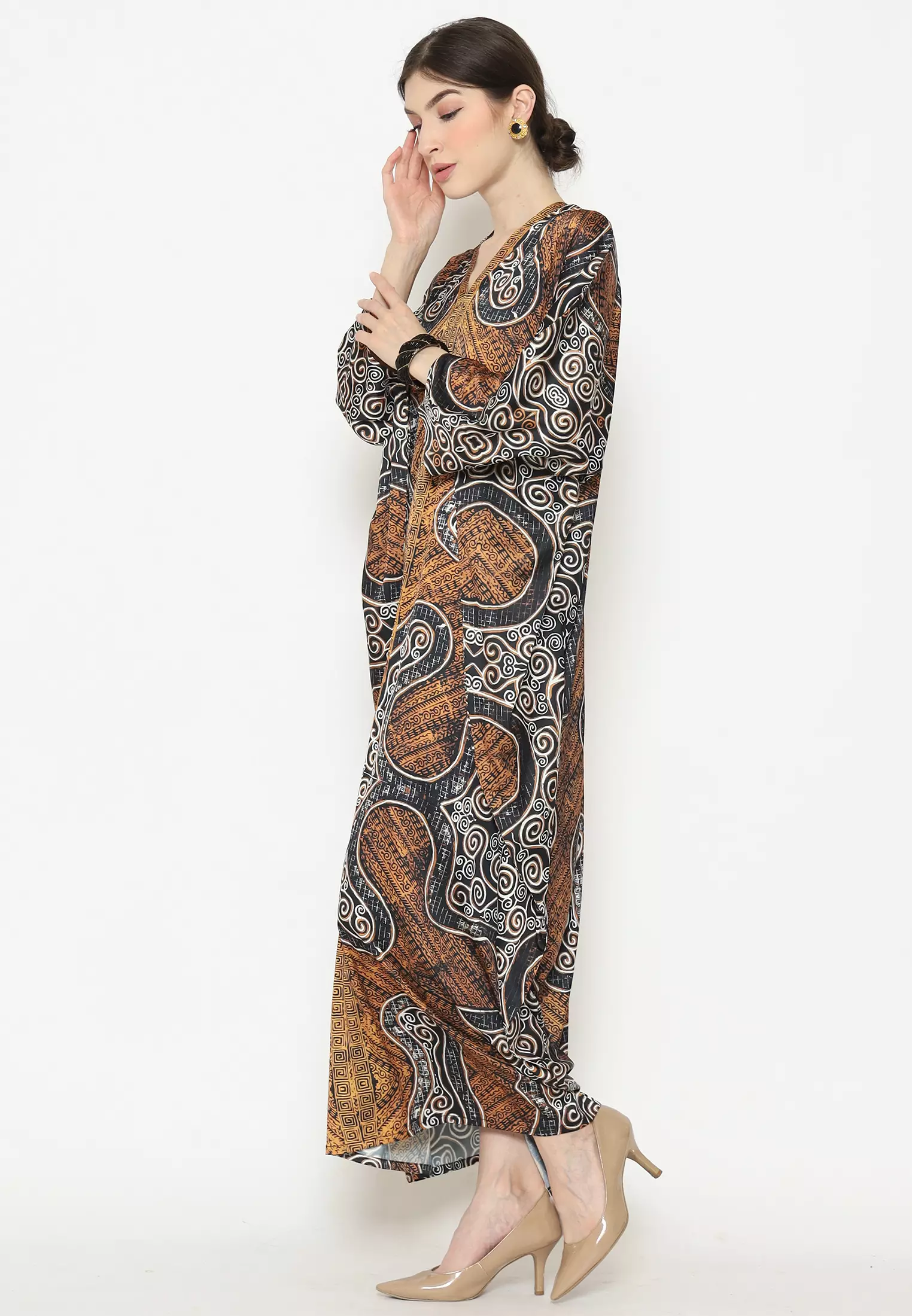 Kanzi Exclusive Long Sleeve Batik Kaftan Brown